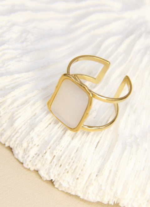 Bague Carré Nacré en Acier inoxydable