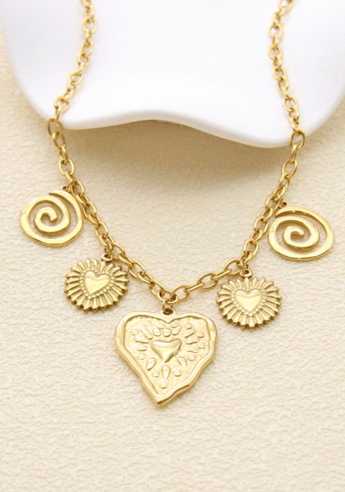 Collier Cœur & Spirales en Acier Inoxydable