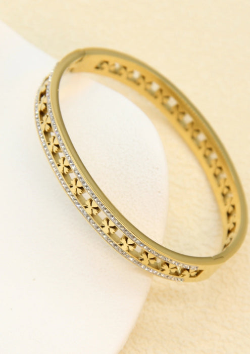 Bracelet jonc ajouré Motif trèfle & strass