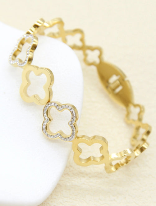 Bracelet jonc trèfle en acier inoxydable